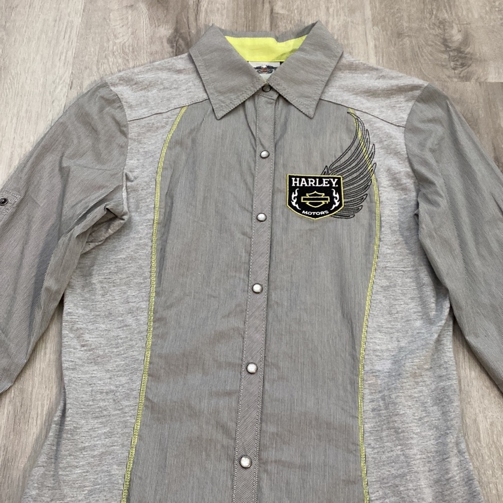 Harley-Davidson Ribbon Detail Knit and Woven Stripe Long Sleeve Shirt - XS - Picture 6 of 11